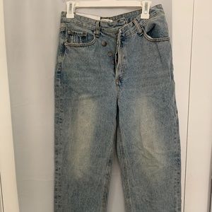 Asymmetric High-Waist Straight Leg Jeans